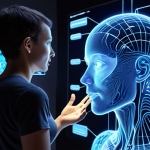 **Prompt:** A dynamic scene depicting a human user providing subtle feedback to a glowing, responsive digital interface. Wisps of light or data streams emanate from the user's gestures and facial expressions, flowing into the interface, symbolizing the AI learning and adapting from human emotion and behavior. The overall aesthetic is futuristic, clean, and emphasizes seamless human-AI collaboration.