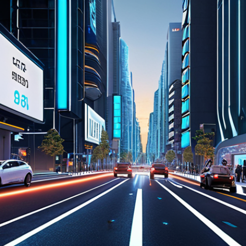 Home 23 **
* **Prompt:** A futuristic city street scene. Self-driving cars communicate seamlessly using glowing networks. Focus on safety and traffic optimization, showcasing smooth traffic flow and advanced digital signage. Include diverse pedestrians and modern architecture.
**