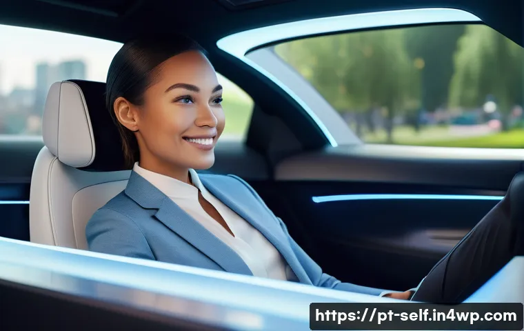 자율주행차의 고객 서비스 차별화 - A sleek, futuristic autonomous vehicle interior, designed for ultimate personalized comfort and prod...