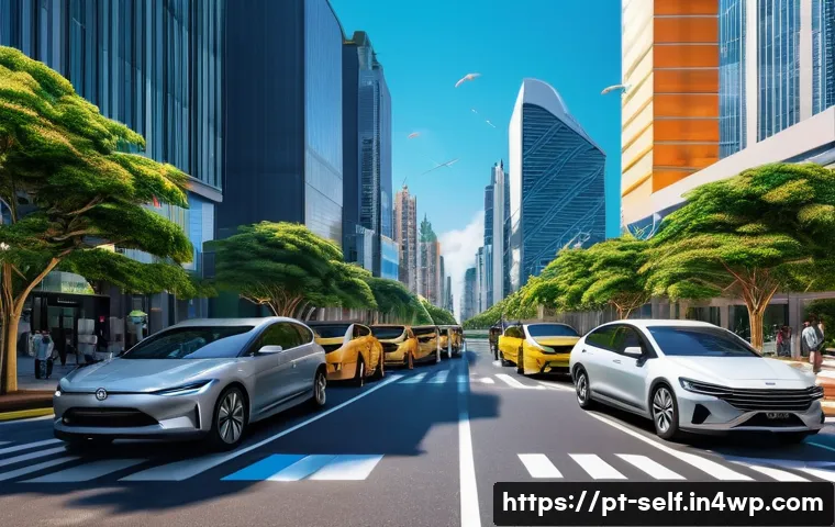 자율주행차의 도로 인프라 요구 사항 - A futuristic Brazilian urban street scene showcasing autonomous vehicles communicating seamlessly th...