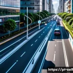 Home 20 자율주행차가 교통 혼잡에 미치는 영향 - A futuristic urban street scene in São Paulo during daytime, showcasing multiple sleek autonomous ve...
