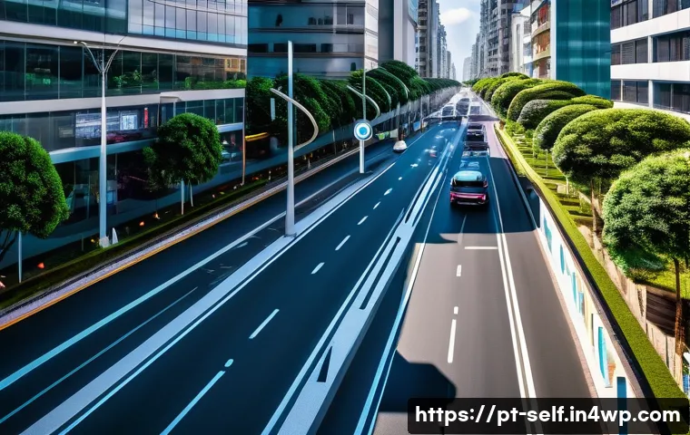 자율주행차가 교통 혼잡에 미치는 영향 - A futuristic urban street scene in São Paulo during daytime, showcasing multiple sleek autonomous ve...